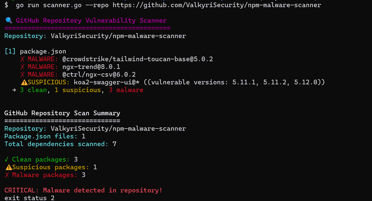 🚨NPM packages are compromised with malware
Your dependencies could be infected right now without you knowing it. Check and scan your repo against 8200+ vulnerable dependencies containing malware from the recent and prior hacks.

Scan your project repo in ~3 seconds :