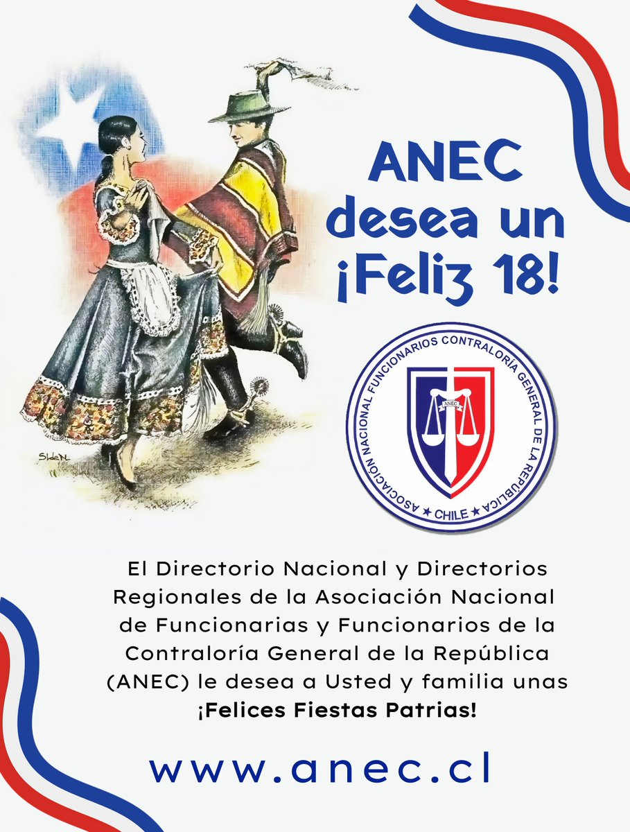 El Directorio Nacional y sus Directorios Regionales saludan a sus socias y socios en estas Fiestas Patrias! 

Que tengan un Feliz 18!

anec.cl