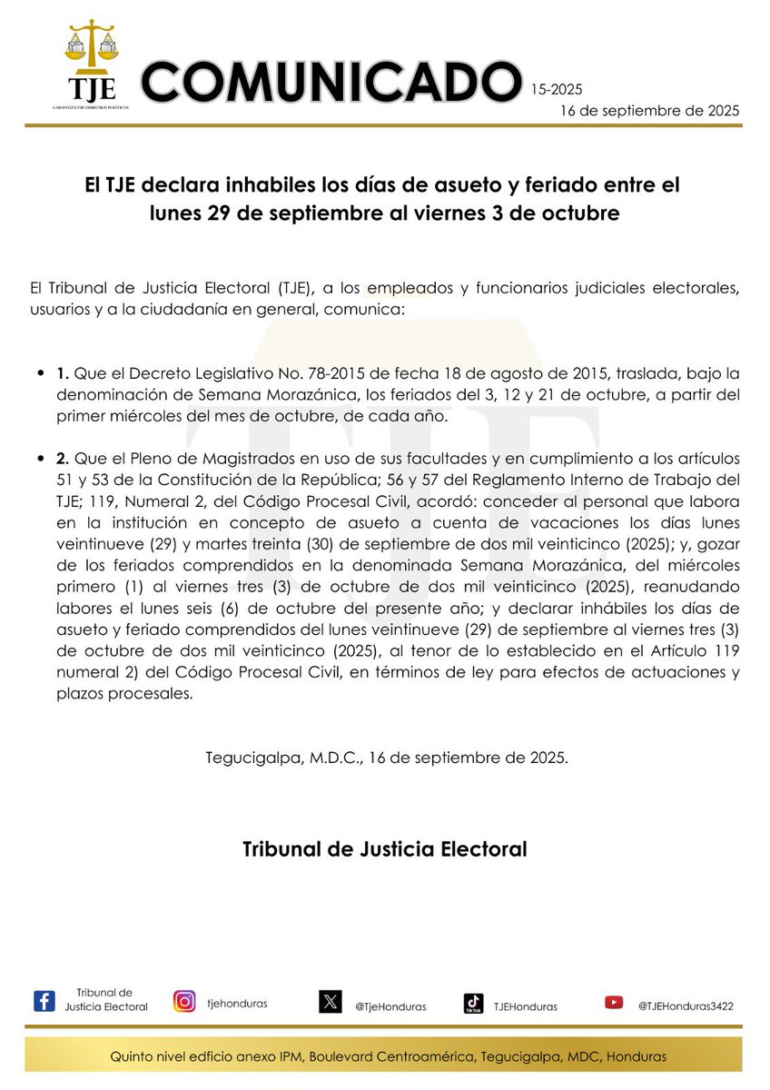 🔴El TJE comunica: