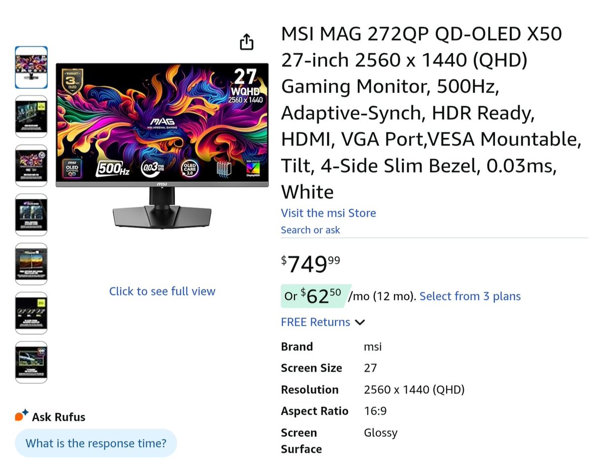 Next Gen MSI MAG 272QP 500hz QD OLED NOW AVAILABLE!!

MSI MAG 272QP 27" QHD 500hz
amzn.to/3JYZhyW

*As an Amazon Associate, I may recieve commission on links provided*