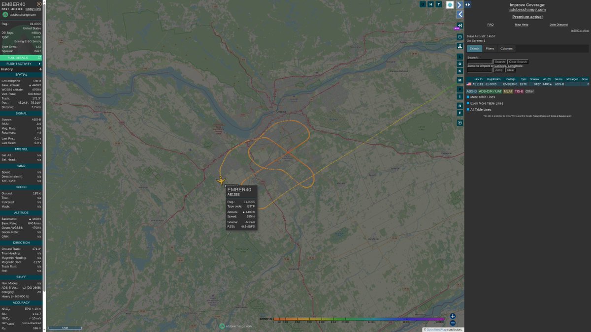 steffanwatkins's tweet image. 🇺🇸 USAF E-3G Sentry 81-0005 #AE11EE as #EMBER40 is conducting a low pass (show of force?) over Ottawa 🇨🇦 today. #CYOW