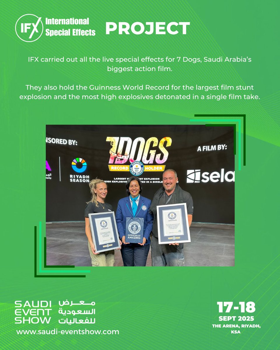 Looking for spectacular special effects?
Meet @ifxsfx and @gulfmotionsystems at the Saudi Event Show! 🎬

Meet their team at Stand No. D10 to discover how they can add that wow factor to your next project 🚀

Register today for free! bit.ly/40zgEvo