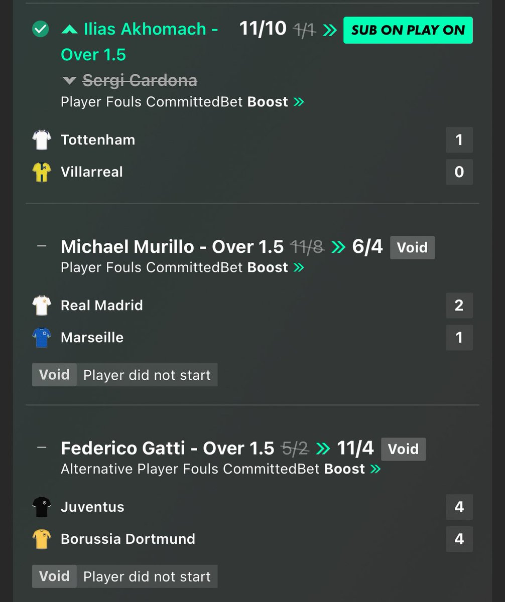 Both boosts won tonight just at reduced odds.

Beauty of voiding non starters.

The 10/1 won and the other treble played on as a boosted single with only 1/3 starting. Better than nothing!

18+ gambleaware