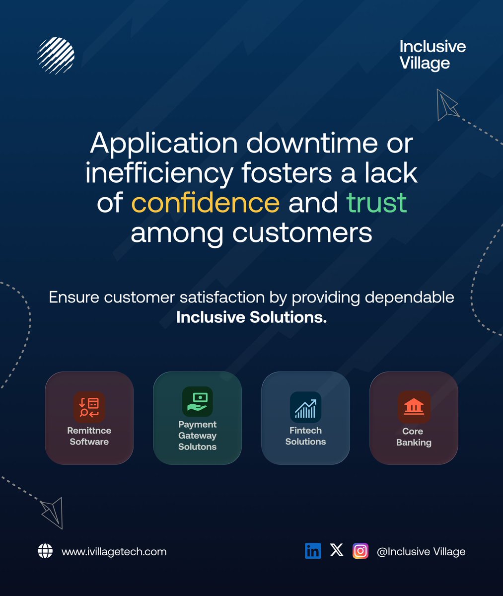 ivillagetech's tweet photo. When systems fail, customers lose trust and trust is hard to win back. 
Our Payment Solutions keep Nigerian businesses moving:

Remittance, Core Banking, Gateways, Fintech.

Smart, Secure, Scalable. 
#Fintech #TechInAfrica #DigitalTrust #InclusiveVillage https://t.co/iJDR5nZWpO