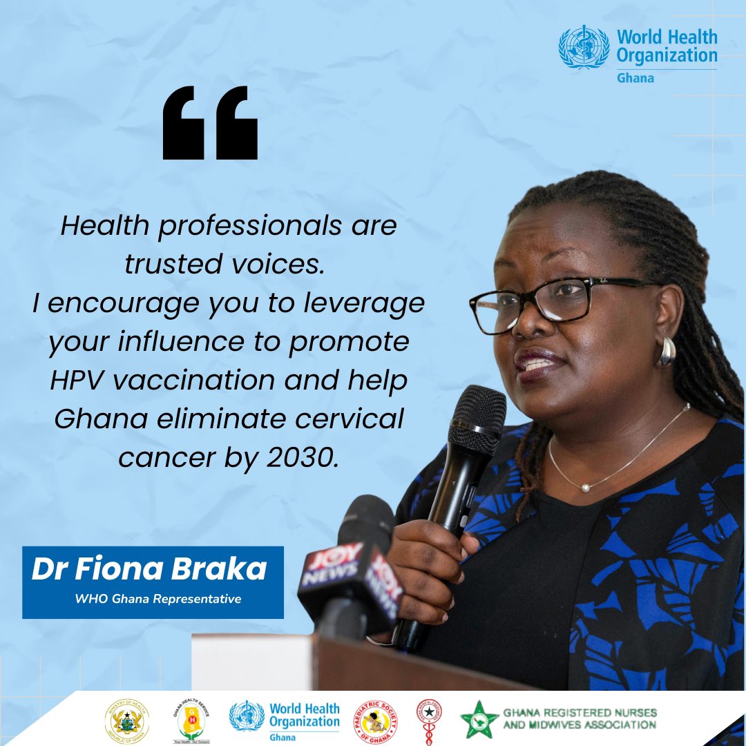 "Health professionals are trusted voices. I encourage you to leverage your influence to promote HPV vaccination and help Ghana eliminate cervical cancer by 2030" ~ Dr <a href="/BrakaFiona/">Fiona Braka</a>, <a href="/WHOGhana/">WHO Ghana</a> Rep at the Sensitization Workshop on Ghana's HPV Vaccine Introduction.