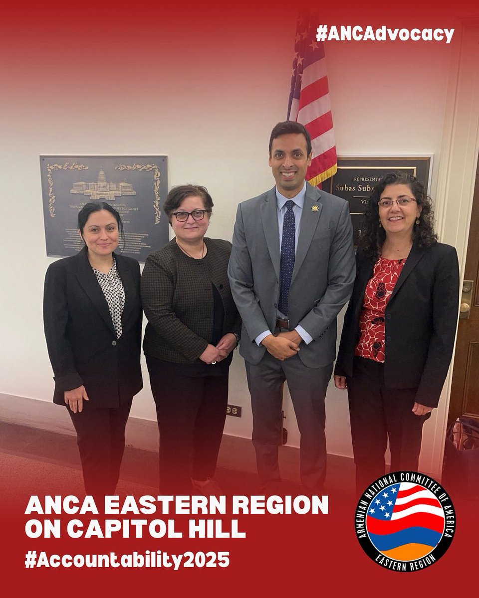 Team ANC of Virginia raising their voices for Artsakh during a meeting with <a href="/RepSuhas/">Rep. Suhas Subramanyam (VA-10)</a>. From calling for the return to Artsakh and the release of Armenian hostages in Baku, to demanding stronger U.S. support for Armenia, protection of Christian holy sites, and accountability for
