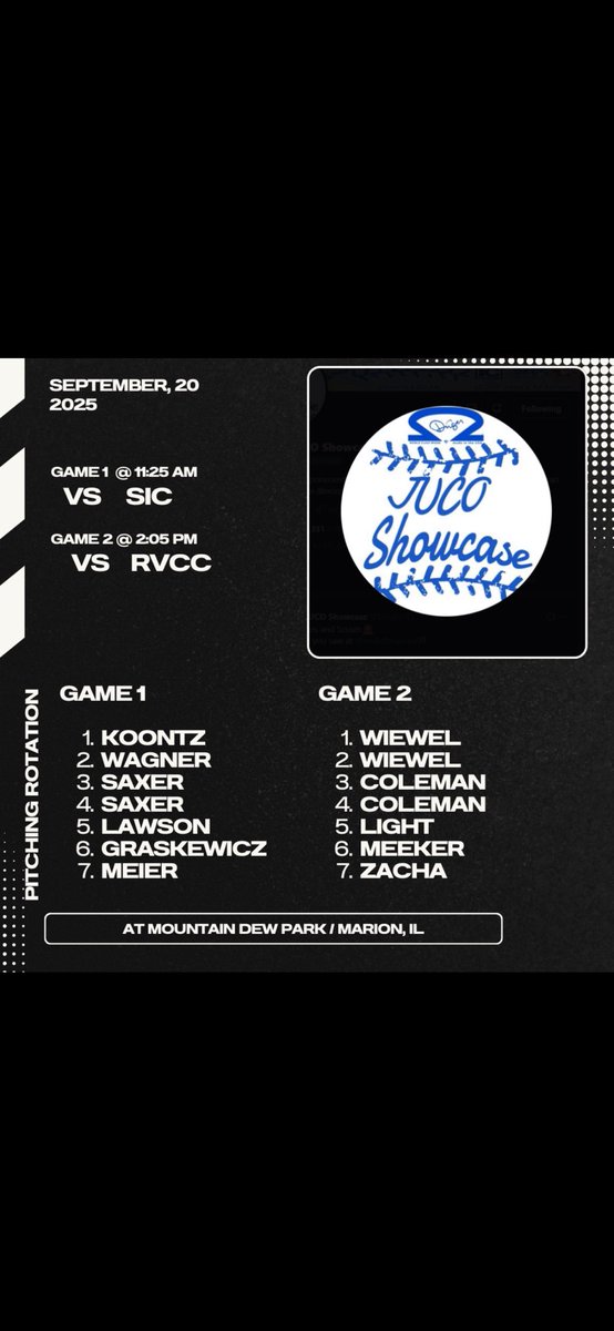 Pitching Rotation for <a href="/DingerJUCO/">Dinger JUCO Showcase</a> showcase this weekend! Fired up for another opportunity to compete! 

<a href="/ScoutConnectBB/">ScoutConnect</a> <a href="/JWCC_Blazers/">John Wood Athletics</a>