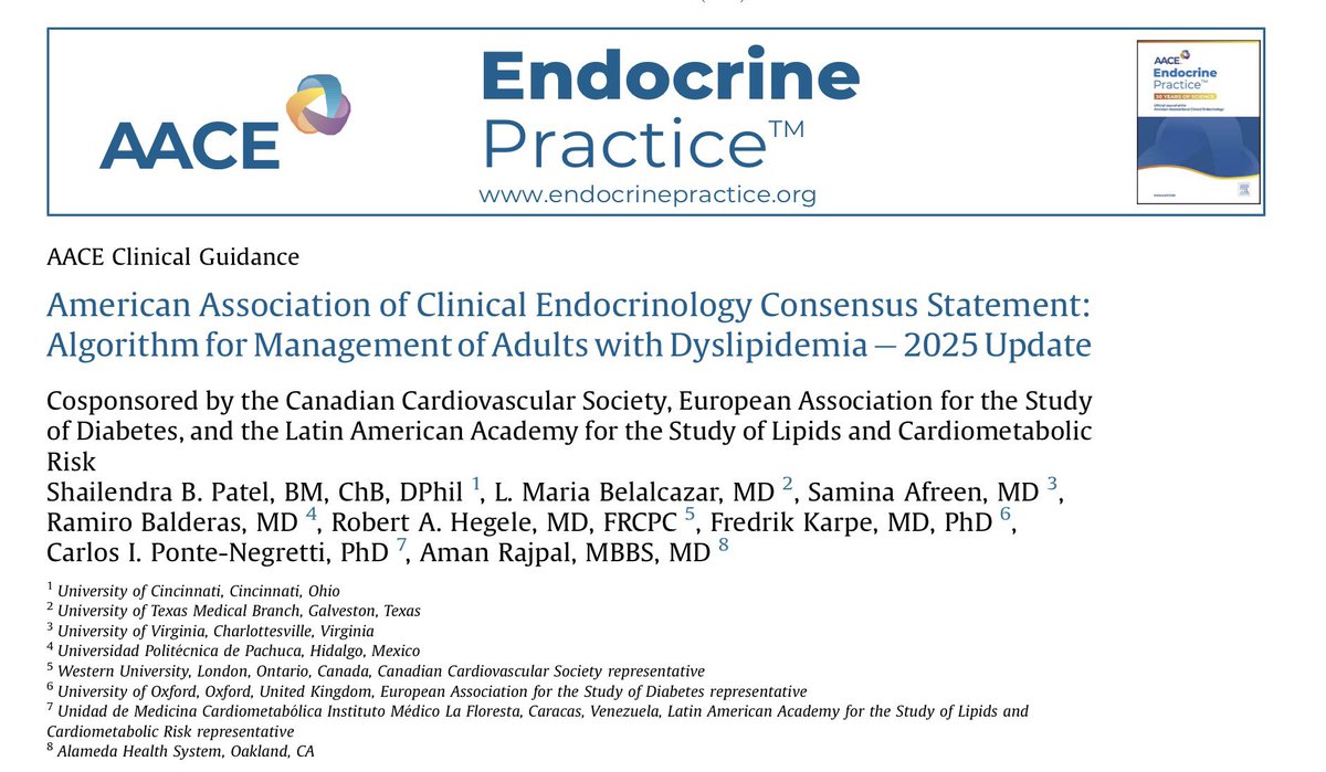 docramiro's tweet photo. Actualización 2025 de las guías de tratamiento de adultos con dislipidemia por la AACE. 🔥
Lectura obligada para todo médico 👇
Acceso gratuito:  https://t.co/OeRmFtno0T https://t.co/K5z6VULzng