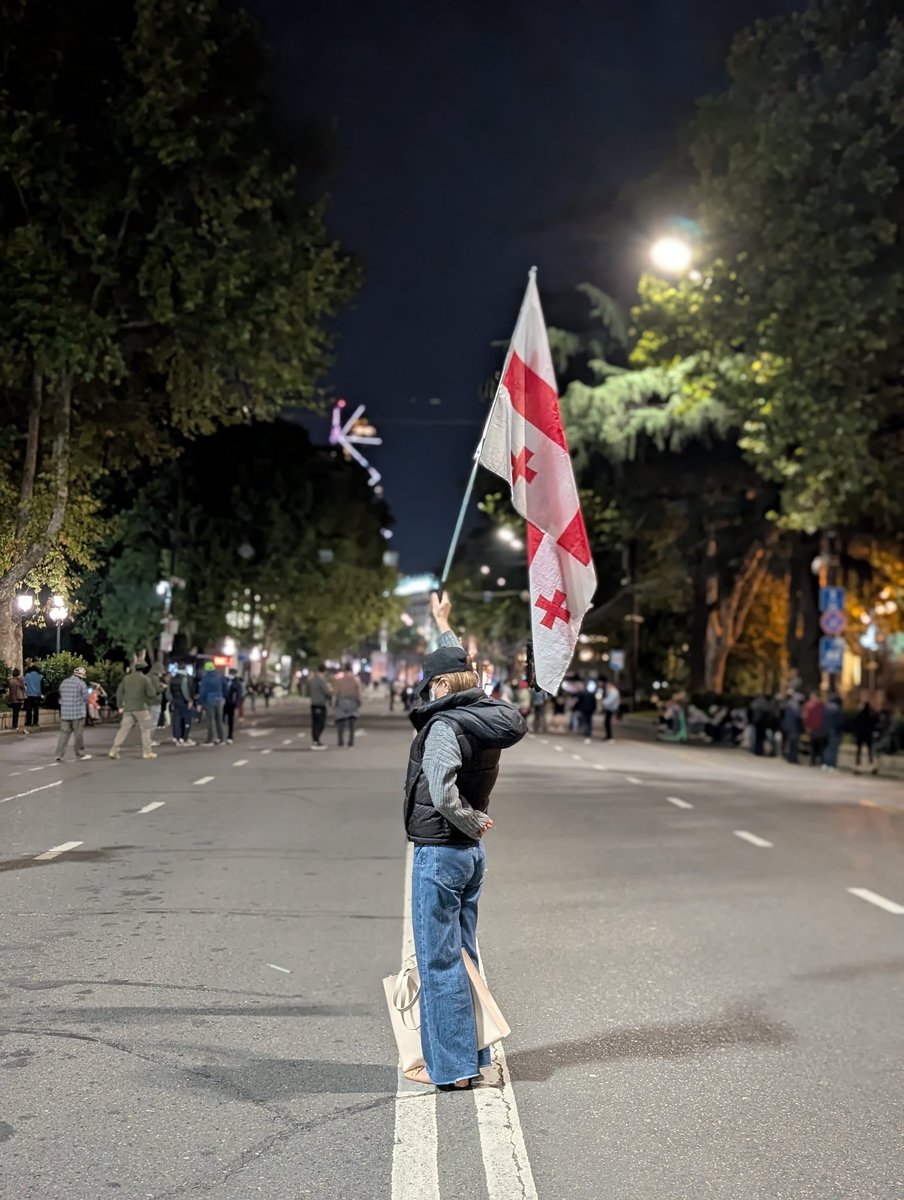 For the 293rd consecutive night, Georgians are out in the streets in 8+ cities. 🇬🇪✊ Rustaveli Avenue is blocked. ✅