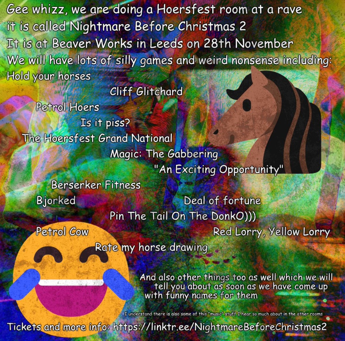iffyhype's tweet photo. Bringing Tangent back to link up with the mighty HyperBop, in a huge 6 room Nightmare Before Christmas mega rave in Leeds in Nov too. 

As well as playing that room, I'm also gonna be pushing it too far in the Hoersfest takeover with my new noise project Red Lorry, Yellow Lorry https://t.co/qDCslpyIYV