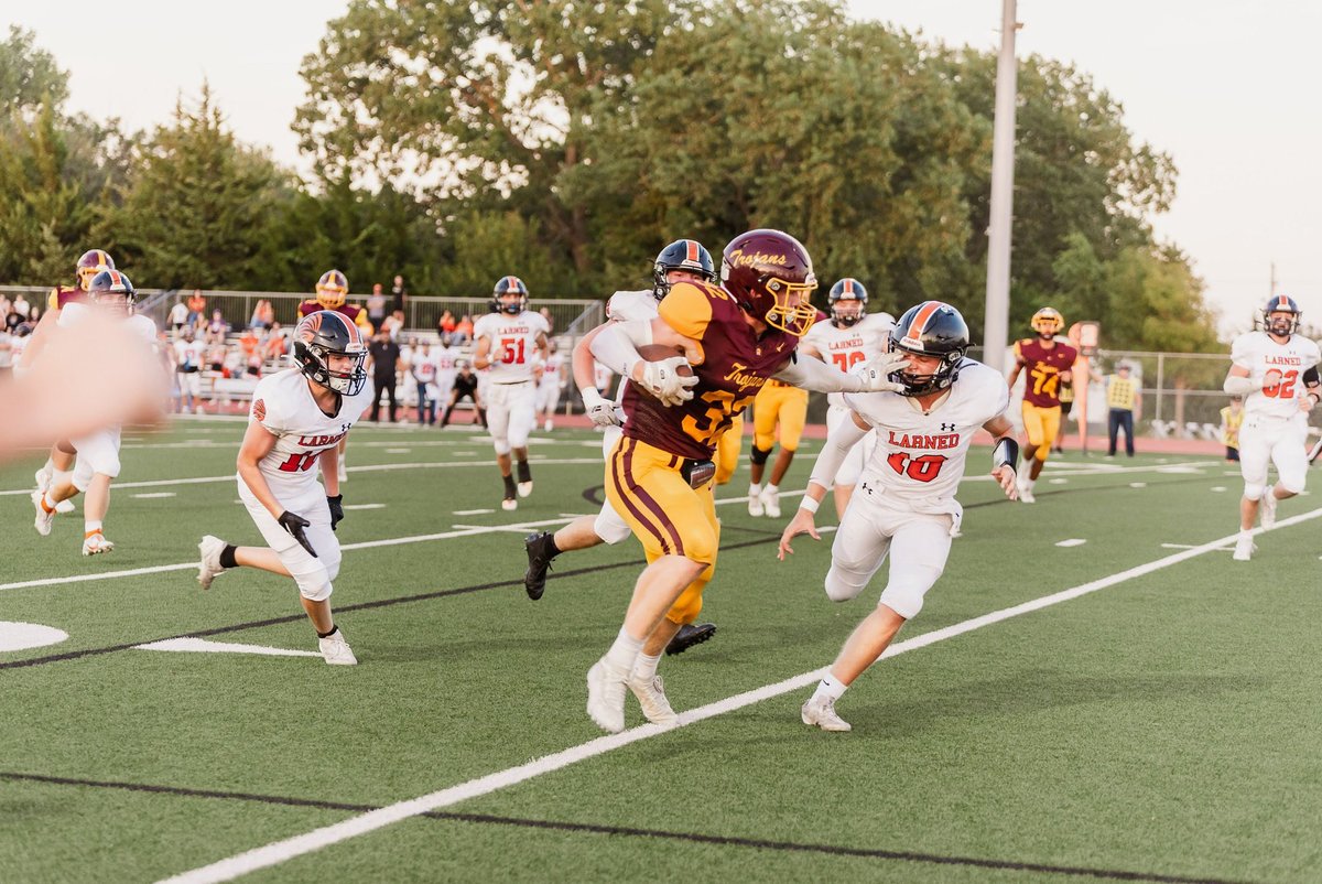 Hillsboro (2A, 1-1) senior Jesiah Gooch is proving to be a force on both sides of the ball for the Trojans. The 6’1.5”, 210-pound RB/FB/LB/ATH had a huge performance in Friday’s 35-0 win over Larned. Gooch carried the ball 15 times for 165 yards and 3 touchdowns, averaging an