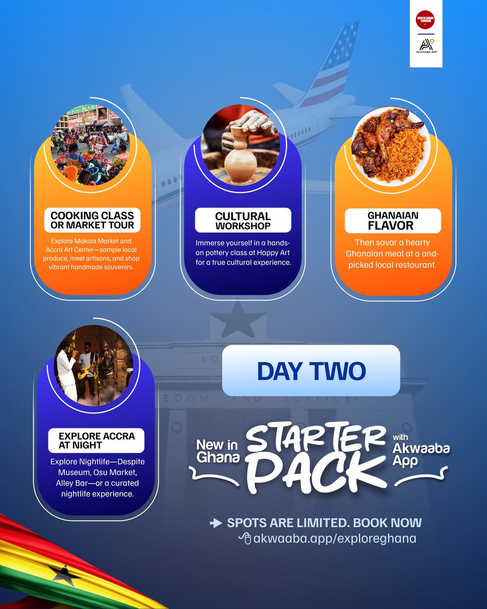AkwaabaApp's tweet image. Planning a trip to Ghana and not sure where to start? We’ve made it ridiculously easy with the Akwaaba Starter Pack - your all-in-one welcome experience 🇬🇭💼 

Here’s what you get: 

✅ Free airport pickup

✅ Curated 2 day itineraries

✅ 24/7 Wifi

✅ On-demand support

Whether…