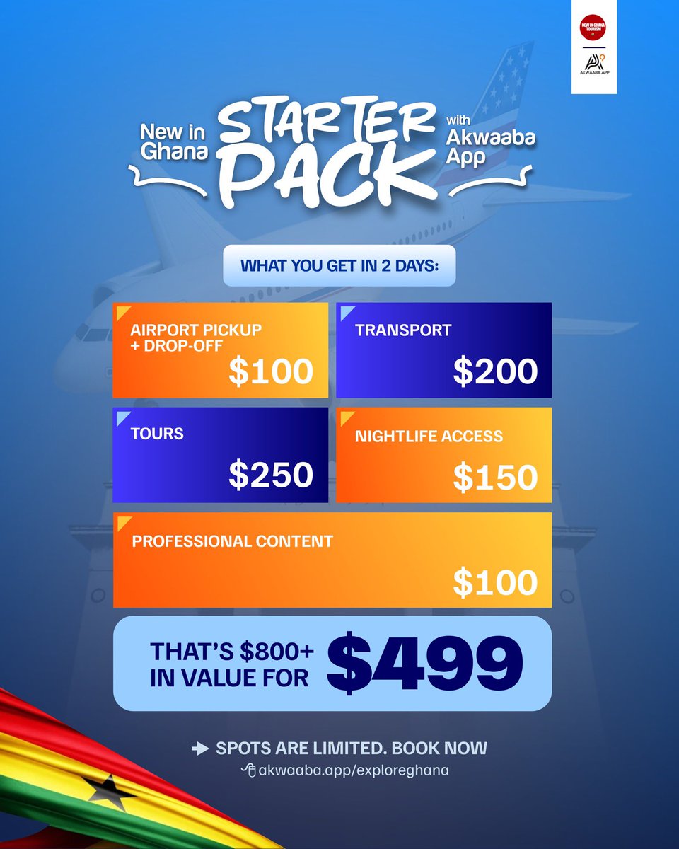 AkwaabaApp's tweet image. Planning a trip to Ghana and not sure where to start? We’ve made it ridiculously easy with the Akwaaba Starter Pack - your all-in-one welcome experience 🇬🇭💼 

Here’s what you get: 

✅ Free airport pickup

✅ Curated 2 day itineraries

✅ 24/7 Wifi

✅ On-demand support

Whether…