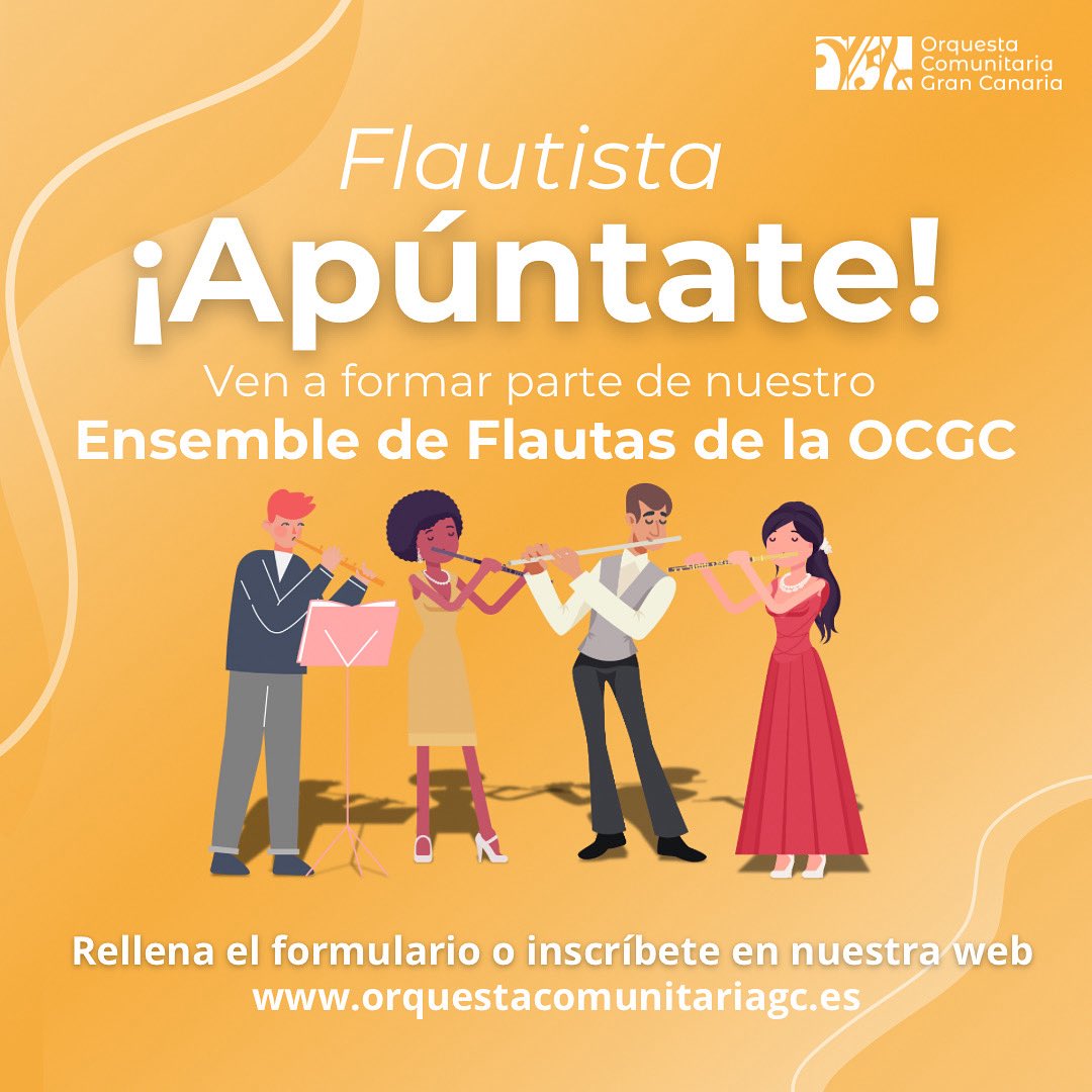 ¿Tocas la flauta? ¡Esta es tu oportunidad perfecta para formar parte del Ensemble de Flautas de la #OCGC! 🎶✨ Una agrupación en la que podrás crecer, compartir tu tu talento y formar parte de una comunidad musical única 🤩