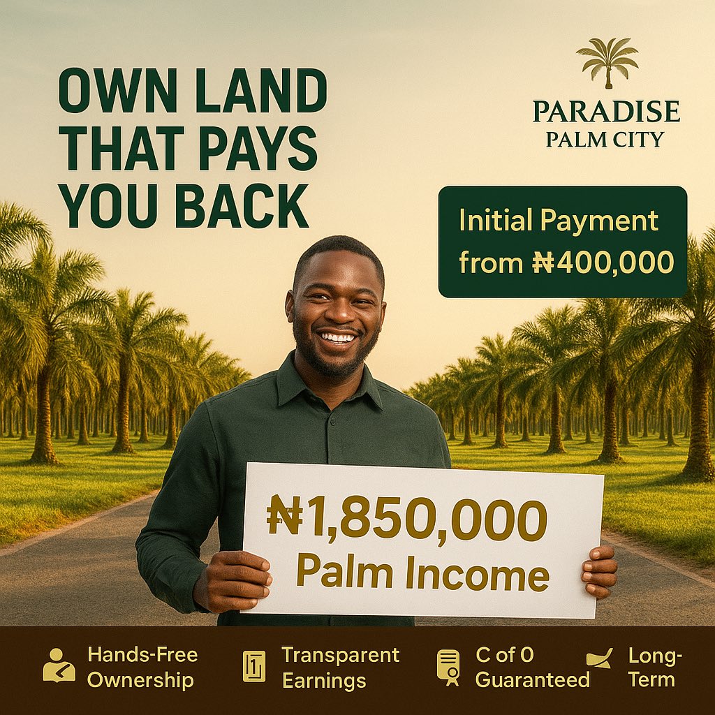 PropertyPlanet0's tweet photo. ₦400K can secure you land that pays up to ₦2M yearly 🌴
📍 Paradise Palm City, Iseyin Oyo
✅ C of O
✅ Hands-free farming
📞 09153282828
#ParadisePalmCity #PassiveIncome https://t.co/0uLknKf8nj