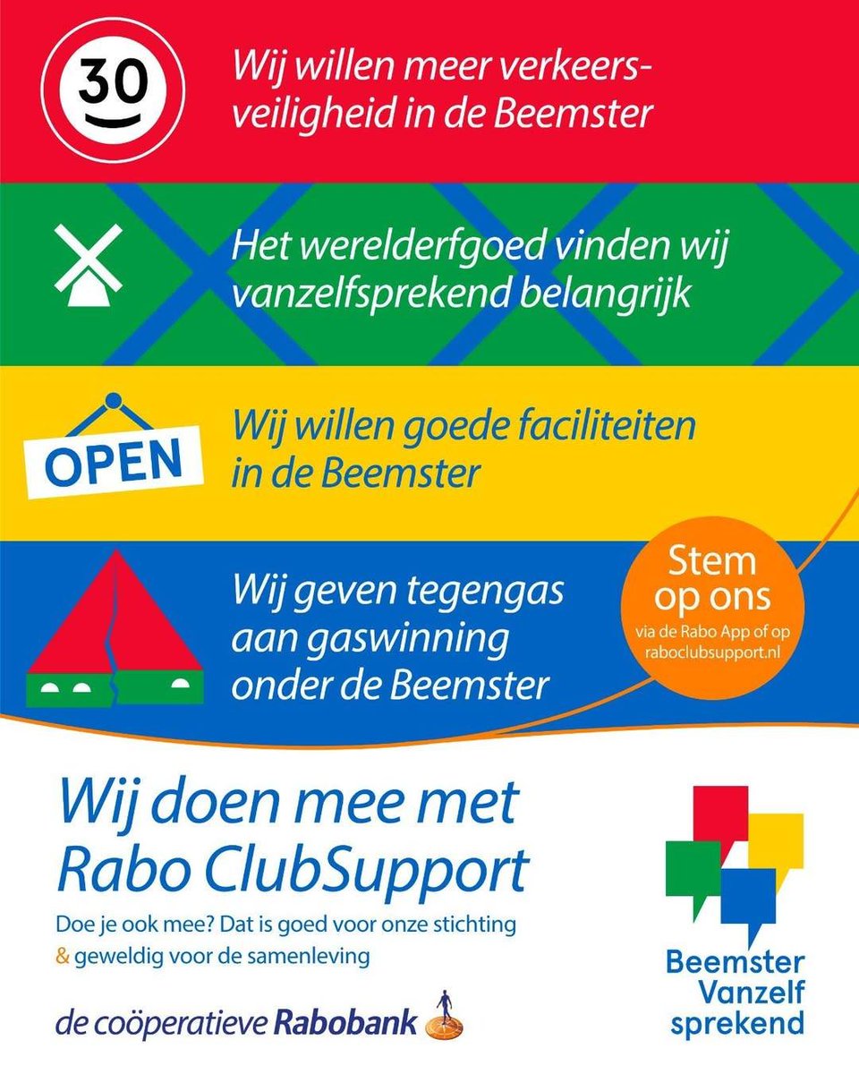 Wij komen op voor veel Beemster zaken en belangen. Stem op ons via de Rabo ClubSupport 2025 actie! Dat  kan met uw Rabo rekening en indien u lid bent of wordt van de Rabobank. Gebruik uw Rabo app of Rabo internetbankieren.
