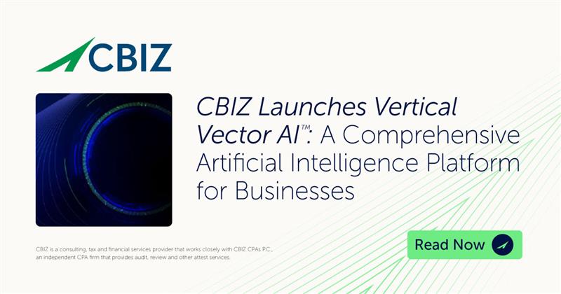 cbz's tweet image. CBIZ is proud to announce the launch of its bespoke #AI platform built with middle-market businesses in mind. Vertical Vector AI™ combines the capabilities of today&apos;s most revolutionary #businesstechnology with the security features you need to protect sensitive data and…