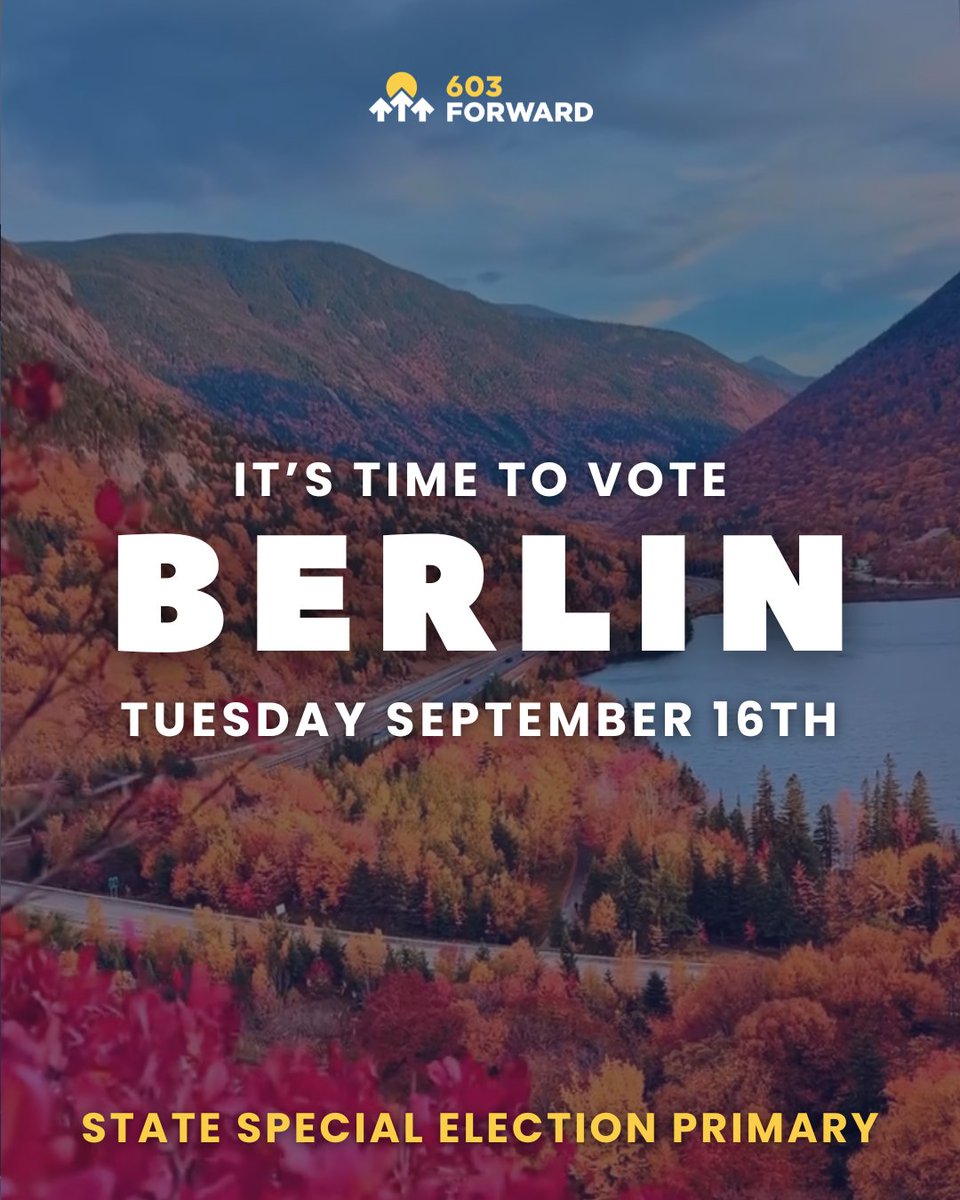603 Forward (@603forward) on Twitter photo BERLIN, IT'S YOUR DAY TOO! Make sure to get out + vote in the state house special election today!
Questions on how or where to vote? DM US!
#NHPolitics #NationalVoterRegistrationDay BERLIN, IT'S YOUR DAY TOO! Make sure to get out + vote in the state house special election today!
Questions on how or where to vote? DM US!
#NHPolitics #NationalVoterRegistrationDay