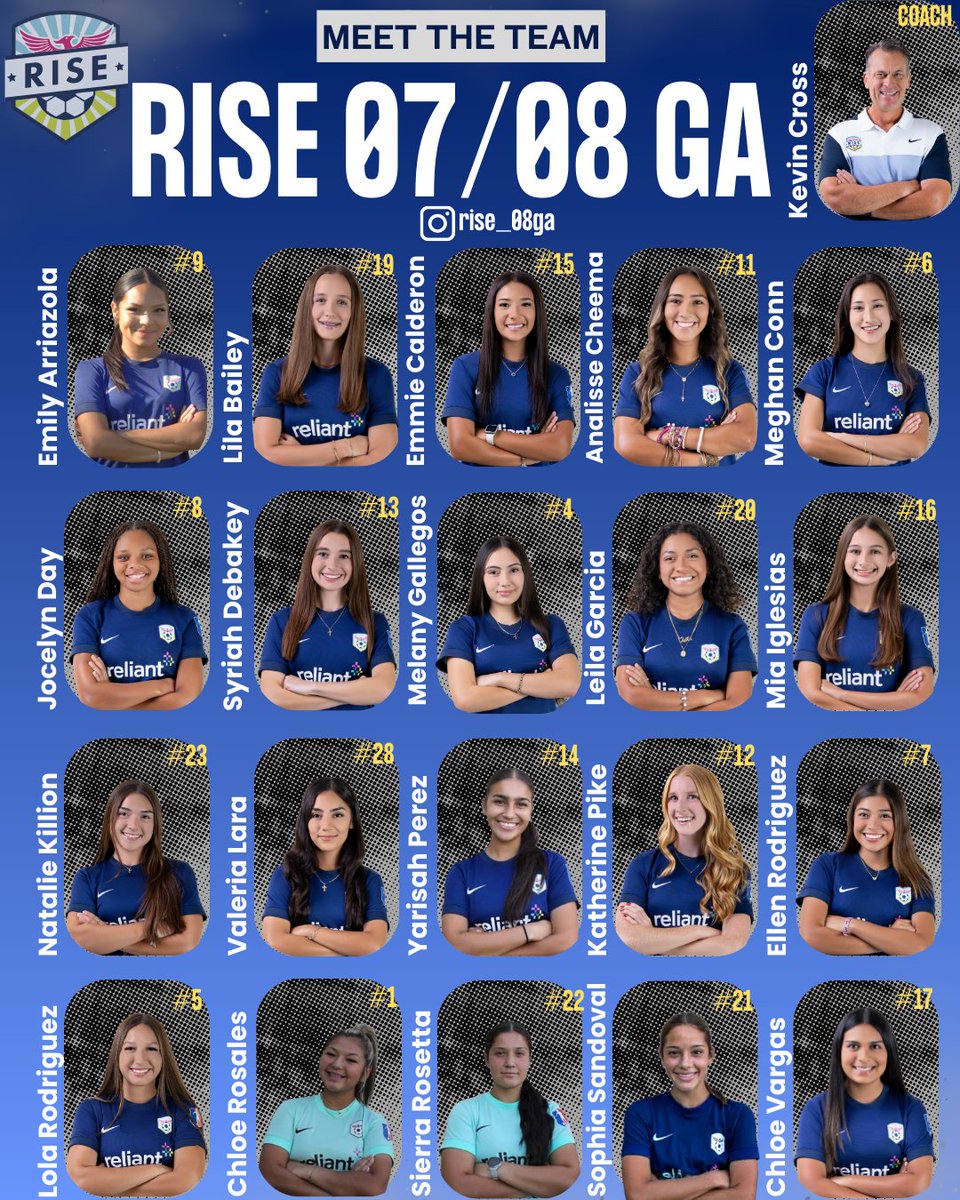 Now that we've met everyone, let's give it up for the entire squad! Your 07/08 GA team!

<a href="/coachkevincross/">Kevin Cross</a> <a href="/RISEGirlsAcdmy/">RISE Girls Academy</a> 
<a href="/RiseSoccerClub/">RISE Soccer Club</a> @imyouthsoccer 
<a href="/ImYouthSoccer/">ECNL/GA/Recruiting/College Soccer</a> <a href="/CollegeSoccerID/">College Soccer ID</a> 
<a href="/PrepSoccer/">Prep Soccer ⚽️</a>