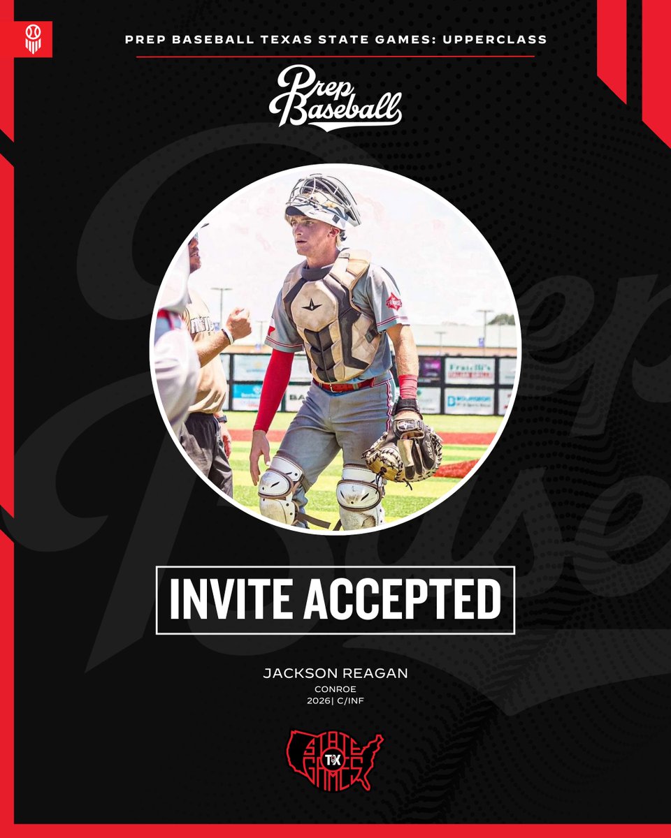 🎟️ #𝐓𝐗𝐒𝐭𝐚𝐭𝐞𝐆𝐚𝐦𝐞𝐬𝟐𝟓: 𝐈𝐧𝐯𝐢𝐭𝐞 𝐀𝐜𝐜𝐞𝐩𝐭𝐞𝐝 

2026 C/INF Jackson Reagan (<a href="/JacksonReagan23/">Jackson Reagan</a> | <a href="/Conroe_Baseball/">ConroeTiger Baseball</a>) is headed to The Texas State Games (Upperclass) at Weatherford College on September 19-21.

<a href="/PB_Uncommitted/">Prep Baseball Uncommitted</a>

🖇️ loom.ly/powpwyg