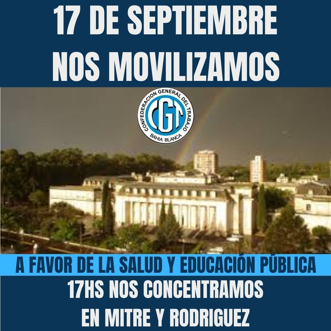 Compañeras/os:
Mañana 17 hs. las Organizaciones Sindicales marchamos defendiendo la Salud y la Educación Pública. Esperamos contar con una presencia masiva.