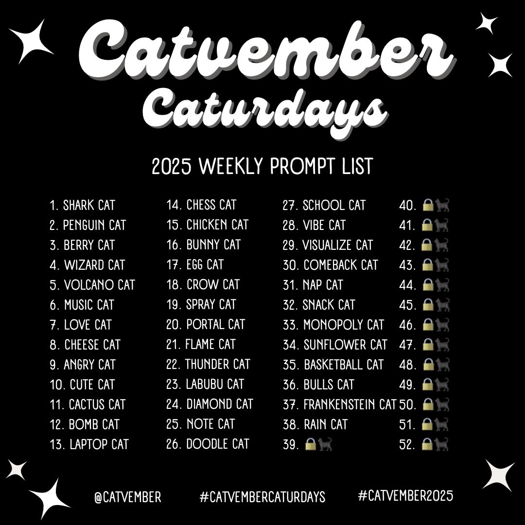catvemberart's tweet photo. Catvember Caturdays 🐈‍⬛
Week 38: RAIN CAT

🐈‍⬛ Wanna be featured on our page throughout the year?

- Post your artwork to Instagram
- Use the #catvember hashtag
- Tag the @catvember account

#catvember #catvember2025 #catvembercaturdays #catvemberraincat #catvember2025raincat https://t.co/pd0fvS1TbI