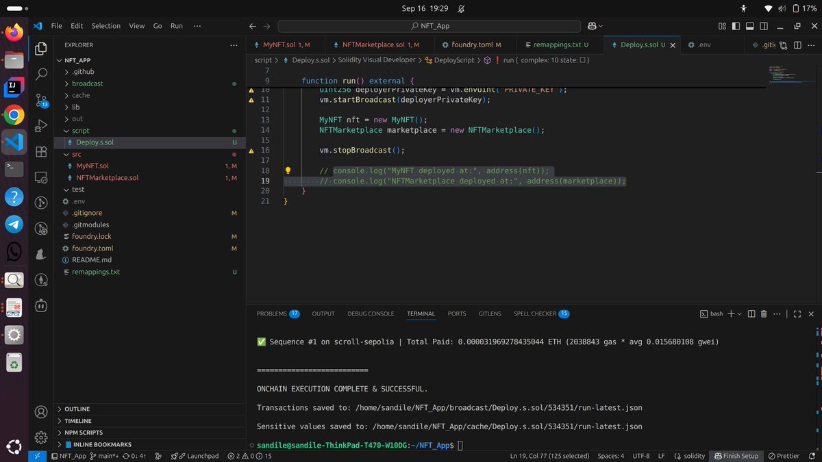 San_Olivegarden's tweet image. CodeQuest 2025 Hackathon update! 🚀 Contracts deployed & ready to abstract all accounts. Core AA-powered NFT marketplace live! @buildonbase @BasedSouthernAF @deriq_eth #Devfolio #Base