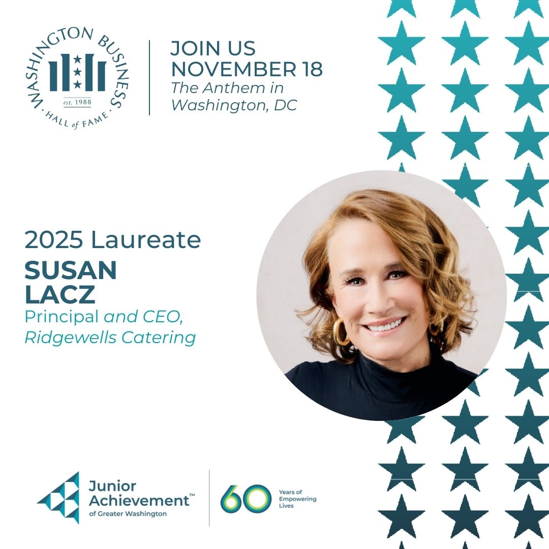Meet Susan Lacz—CEO of Ridgewells Catering and our 2025 Laureate! Read her Q&amp;A: bit.ly/3K1FChP Thanks to sponsors: The Carlyle Group, Acentra Health, Todd Stottlemyer &amp; PwC
#Leadership #CommunityImpact #WomenInBusiness #WashBizHOF