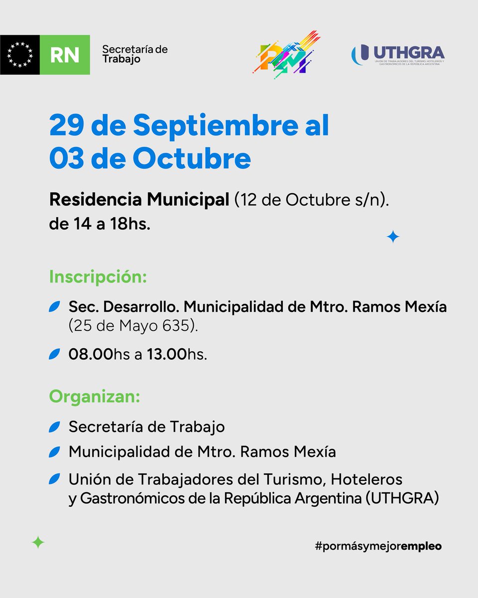 👨🏽‍🍳 Curso de Cocina Básica.

📍 Mtro. Ramos Mexía | Residencia Municipal.

Podes inscribirte en:
👉🏽 Secretaría de Desarrollo de Ministro Ramos Mexía.
⏰ 08.00hs. a 13.00hs.

#trabajo #rionegro #capacitación #cocinabasica #cocina #pormasymejorempleo