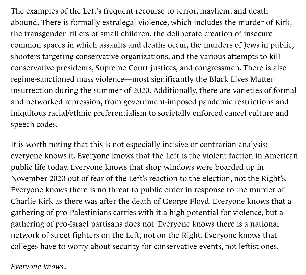 This piece from Josh Trevino is excellent, and among other things, absolutely guts the "both sides" claim.