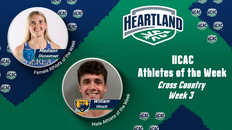 HCAC Cross Country | Athletes of the Week

Congrats to the Cross Country Athletes of the Week:
Men's: William Hirsch, <a href="/FCGrizAthletics/">Franklin Grizzlies</a>
Women's: Madison Stonestreet, <a href="/Berea_Athletics/">Berea College Athletics</a>

📰: tinyurl.com/59ajfesj

#TheHeartofD3 | #D3XC