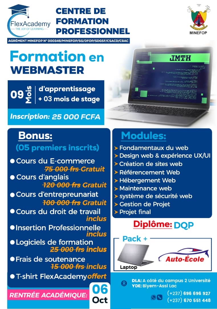 flexacademy21's tweet photo. Date de début: 𝟲 𝗢𝗰𝘁𝗼𝗯𝗿𝗲, 𝟮𝟬𝟮𝟱. ® Inscription: 𝟮𝟱,𝟬𝟬𝟬 𝗙𝗖𝗙𝗔. Inscrivez-vous dès maintenant et commencez à construire votre avenir dans les technologies web.  📷𝟲𝟵𝟲 𝟲𝟵𝟲 𝟵𝟮𝟳 / 𝟲𝟳𝟬 𝟱𝟱 𝟭𝟰 𝟰𝟴 #Formationdewebmaster #Formationde9mois https://t.co/VmxgUG4Hf1