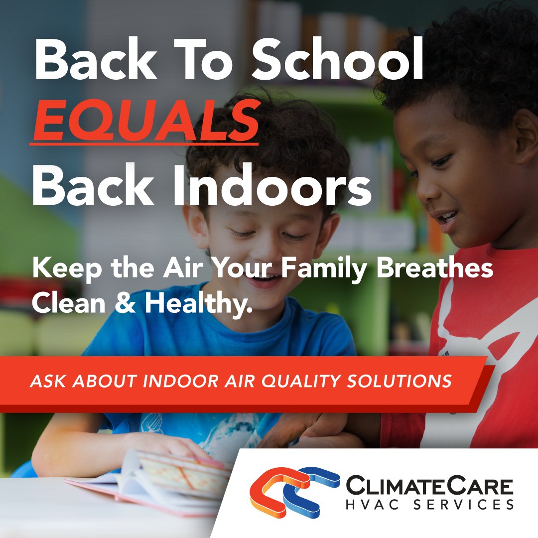 HVACClimateCare's tweet photo. Back-to-School season means more time indoors. Our Indoor Air Quality Solutions help reduce allergens, dust, and pollutants so homes stay comfortable and businesses stay productive. 

📞 (410) 921-3838 | 🌐 https://t.co/ClK8iENSd2

#BackToSchool #IndoorAirQuality #HealthyHome https://t.co/b4ssDY1SLw