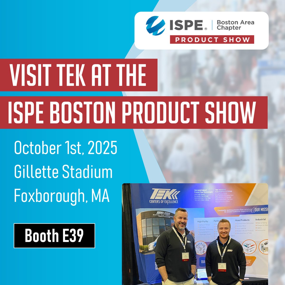 TEKStainless's tweet image. Guess who's back at the ISPE Boston Product Show this fall? 👋 TEK!
🗓️ Wednesday, October 1
📍 Gillette Stadium
Booth E39
Come discover how our #processflow and instrumentation solutions can support your #biopharma operations!
🔗 ow.ly/8OsA50WWYZz