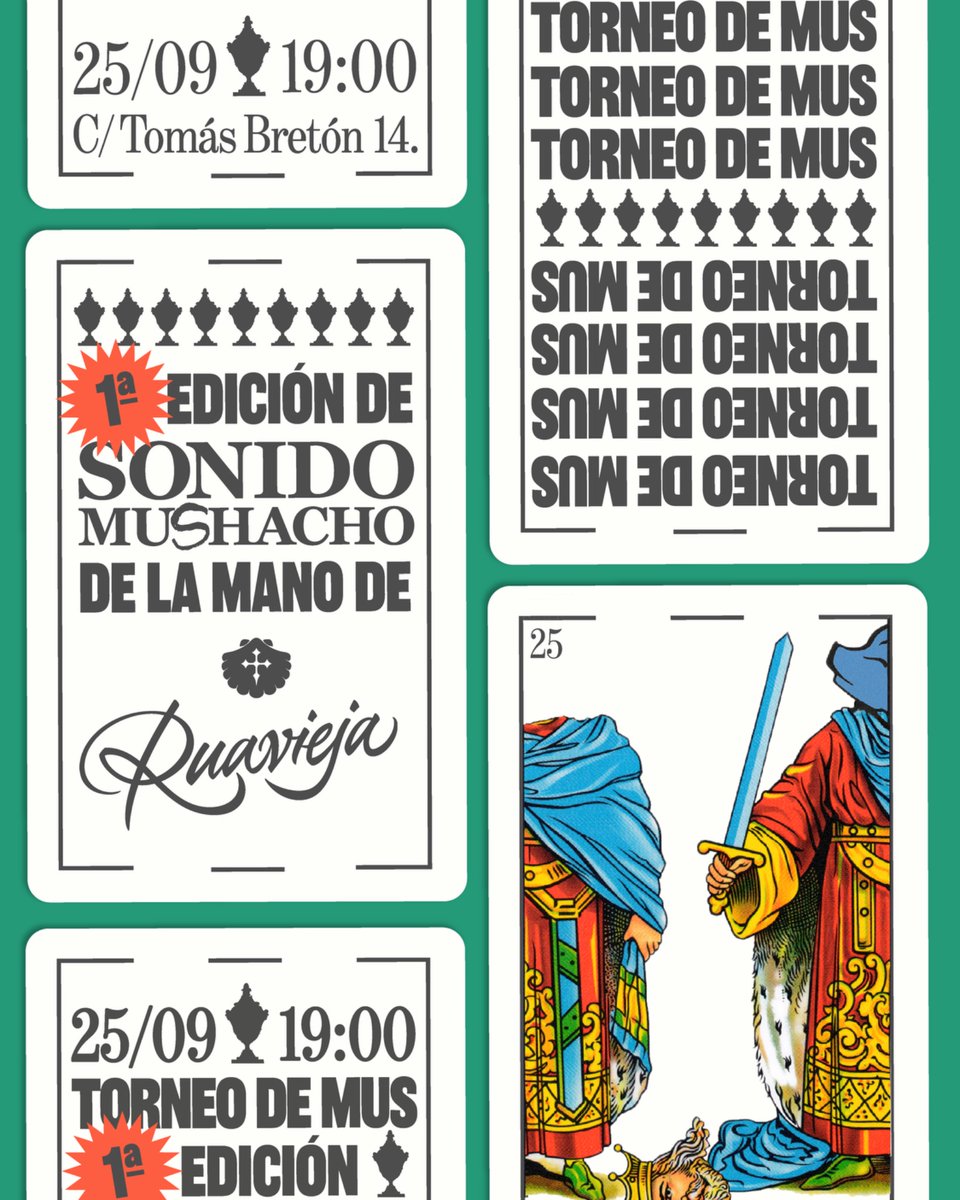 Cada vez queda menos… 
¡solo 1 semana para la 1ª edición del Torneo de Mus Sonido Mushacho junto a <a href="/Ruavieja/">Ruavieja</a> !🤎🥃
Y como muchos os habéis quedado con ganas, en octubre repetimos con una nueva edición 🤝🏻
El 25/09 brindamos por el inicio de algo MUS grande 🤩