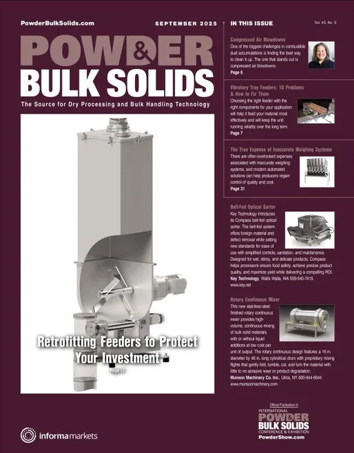 The September 2025 issue of Powder &amp; Bulk Solids features technical articles on feeders, plus Battery Show 2025 coverage and the latest products for size reduction, material handling &amp; transportation, mechanical conveying, metal detection &amp; separation, and more.

It takes less