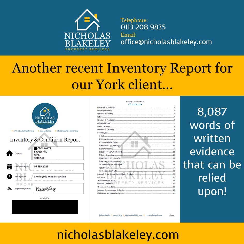 Another recent Inventory Report for our York client – Crossways 

nicholasblakeley.com/another-recent… 

#Landlords #LettingAgents #YorkshireProperty #InventoryReports #LandlordHelp #LettingsSupport #PropertyServices #YorkLandlords