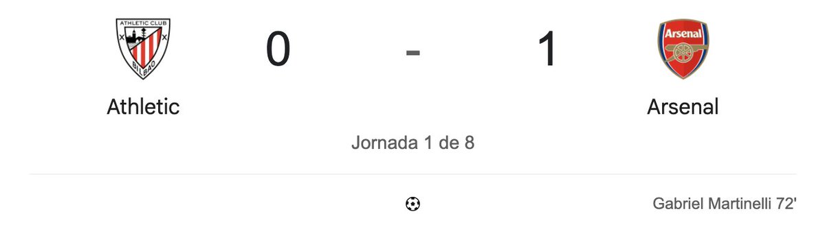 InvictosSomos's tweet photo. ¡¡ATHLETIC CLUB 0-1 ARSENAL!!

Gabriel Martinelli marcó el primero en San Mamés. 

Qué bien Trossard habilitando al brasileño. 

Poderío a campo abierto. 

Lo ganan Los Gunners.