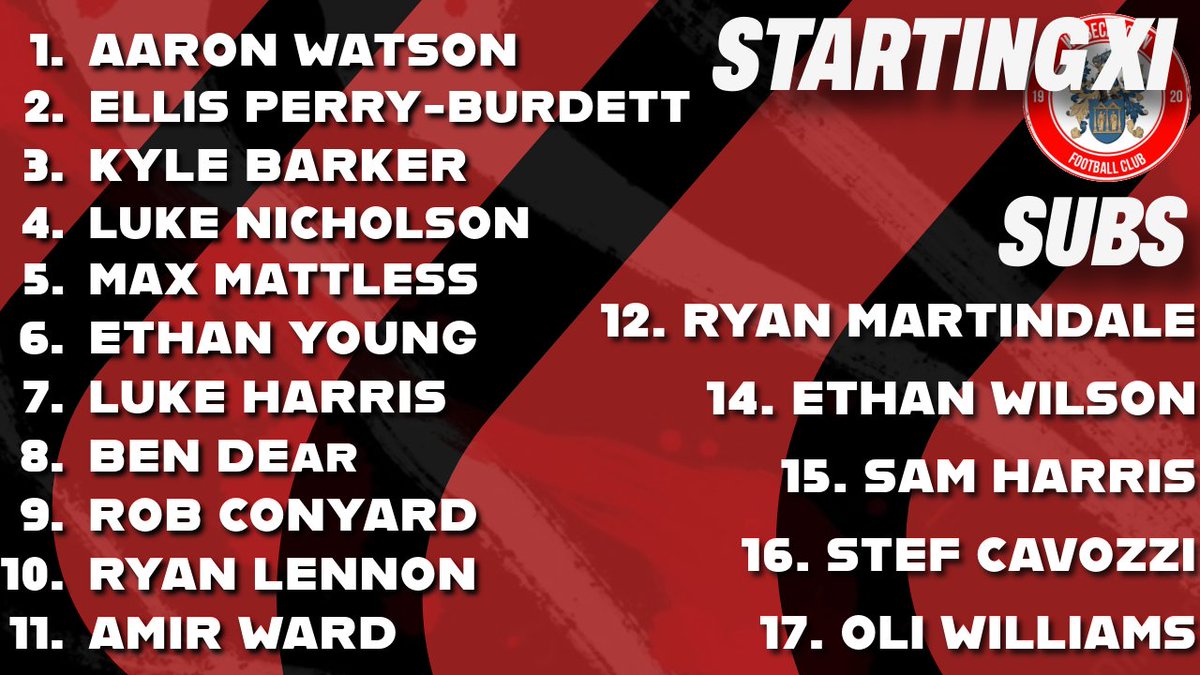 WISBECH TOWN: Watson Perry-Burdett Barker Nicholson Mattless (C) Young Harris Dear Conyard Lennon Ward; SUBS: Martindale Wilson Harris Cavozzi Williams