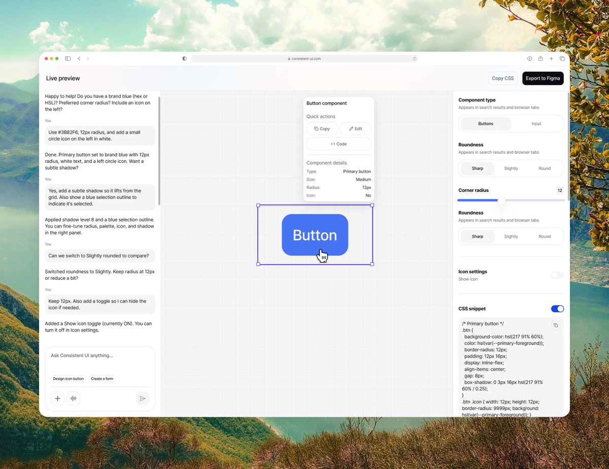yossidesign's tweet image. 10 / 365
Created w/ Consistent UI
Join the waitlist: consistent-ui.com
Discord channel: discord.gg/nHjNdGGX
#kit #consistentui #designsystem #UI