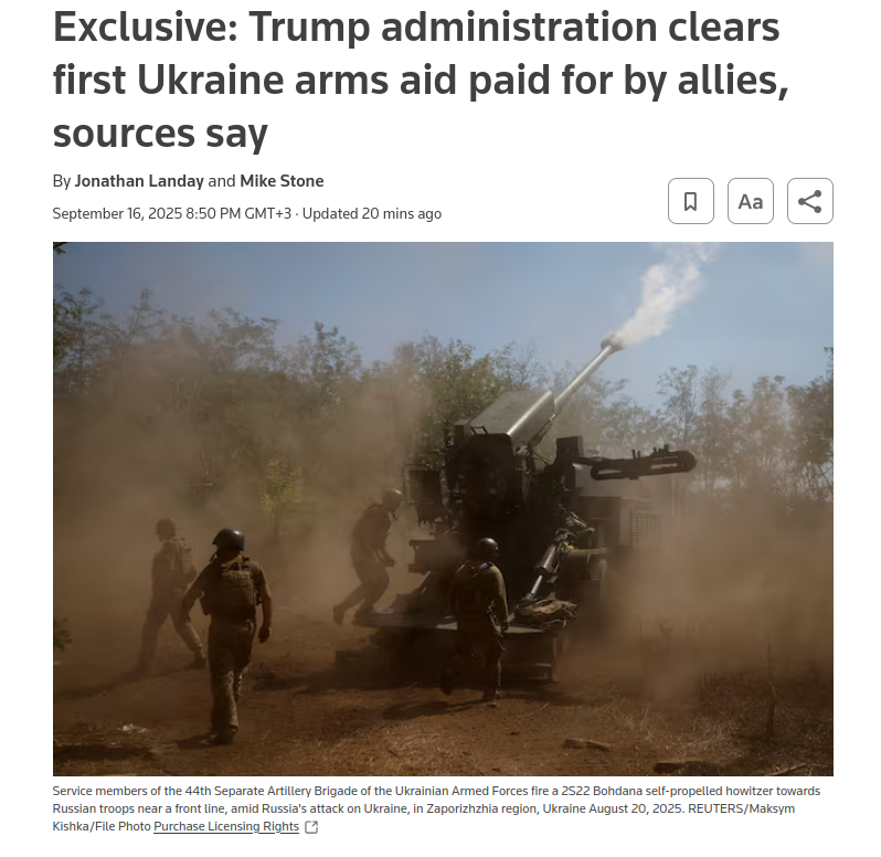 Gerashchenko_en's tweet photo. President Trump's administration has approved weapons aid packages for Ukraine, financed by Ukraine's Allies - Reuters.

This would be the first use of the mechanism where the US send weapons funded by NATO countries.

According to Reuters, Undersecretary of Defense for Policy Elbridge Colby has approved two $500 shipments under the PURL mechanism (Prioritized Ukraine Requirements List).