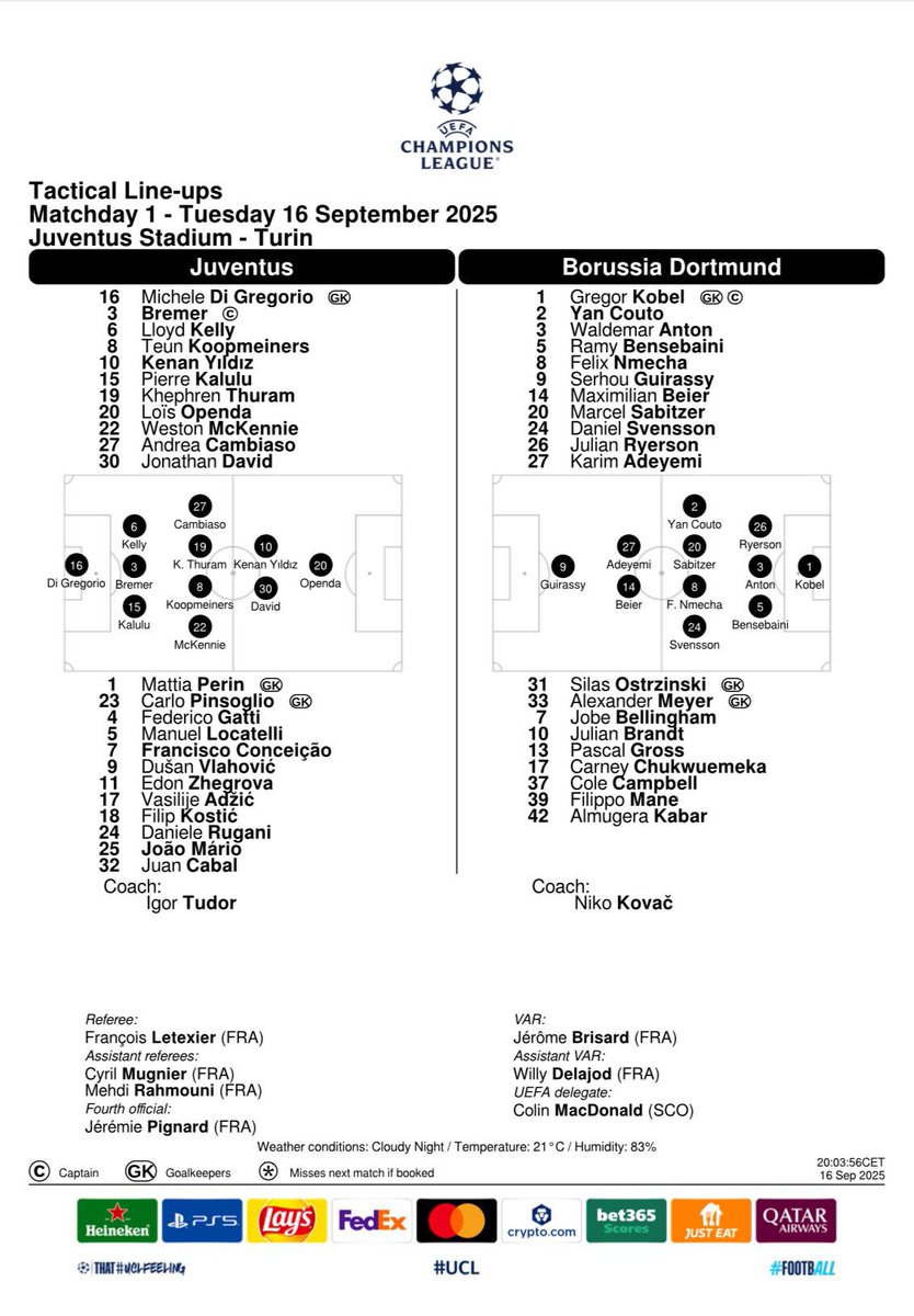 Giorgio Musso (@giokermusso) on Twitter photo 🏆 #JuveBorussia - La distinta con le ufficiali: esordio dal 1’ per #Openda, torna #David in attacco. #Koopmeiners in mediana per #Locatelli, fuori anche #Gatti. Fascia da capitano al braccio per #Bremer 📲 <a href="/calciomercatoit/">calciomercato.it</a> 🏆 #JuveBorussia - La distinta con le ufficiali: esordio dal 1’ per #Openda, torna #David in attacco. #Koopmeiners in mediana per #Locatelli, fuori anche #Gatti. Fascia da capitano al braccio per #Bremer 📲 <a href="/calciomercatoit/">calciomercato.it</a>