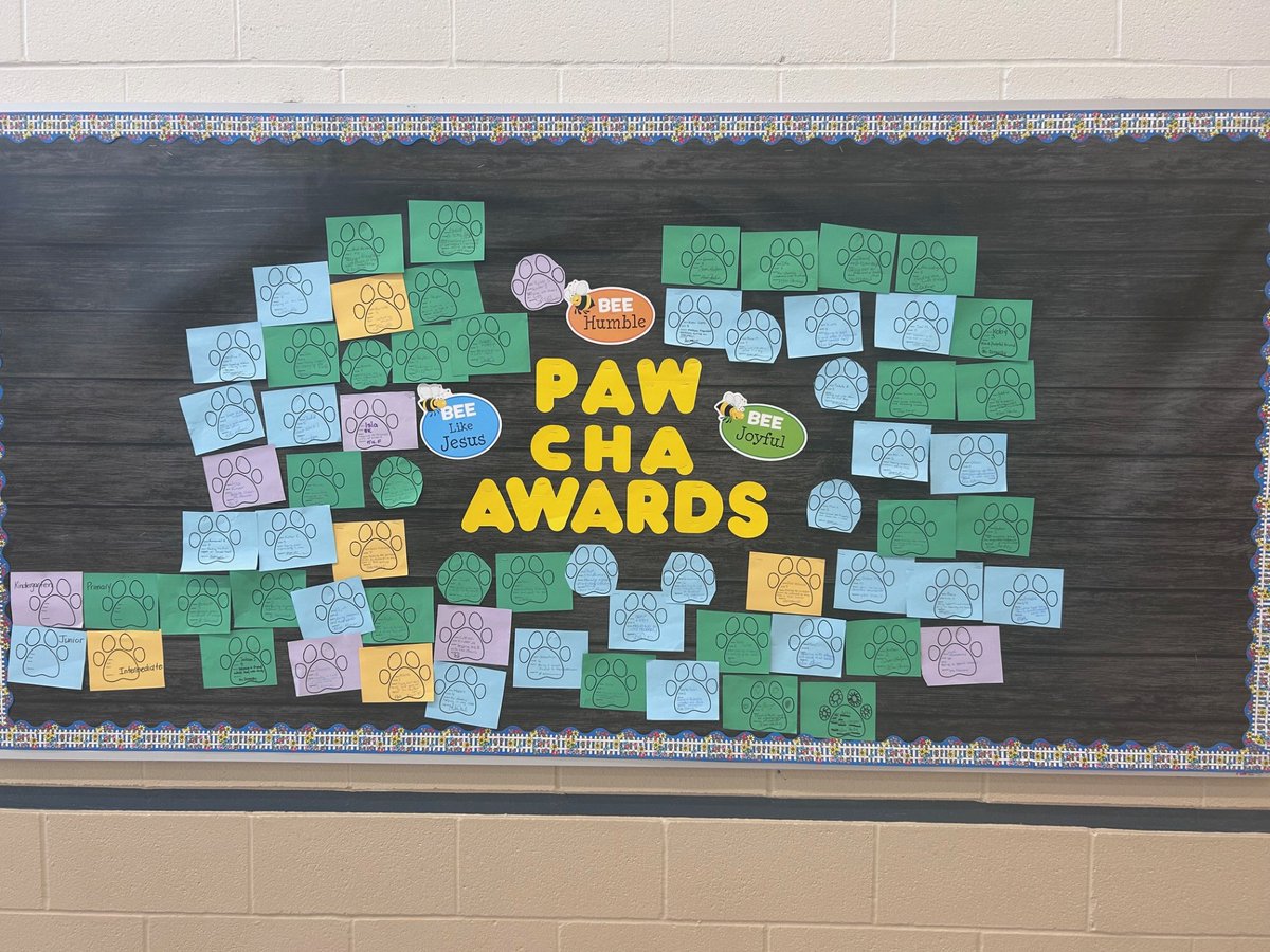 Excited to see all of the "Paw Cha" awards filling our board. Students are demonstrating kindness and perseverance and showing they have "heart" to earn these awards from staff members. Excited to celebrate all of our students at the end of the month.