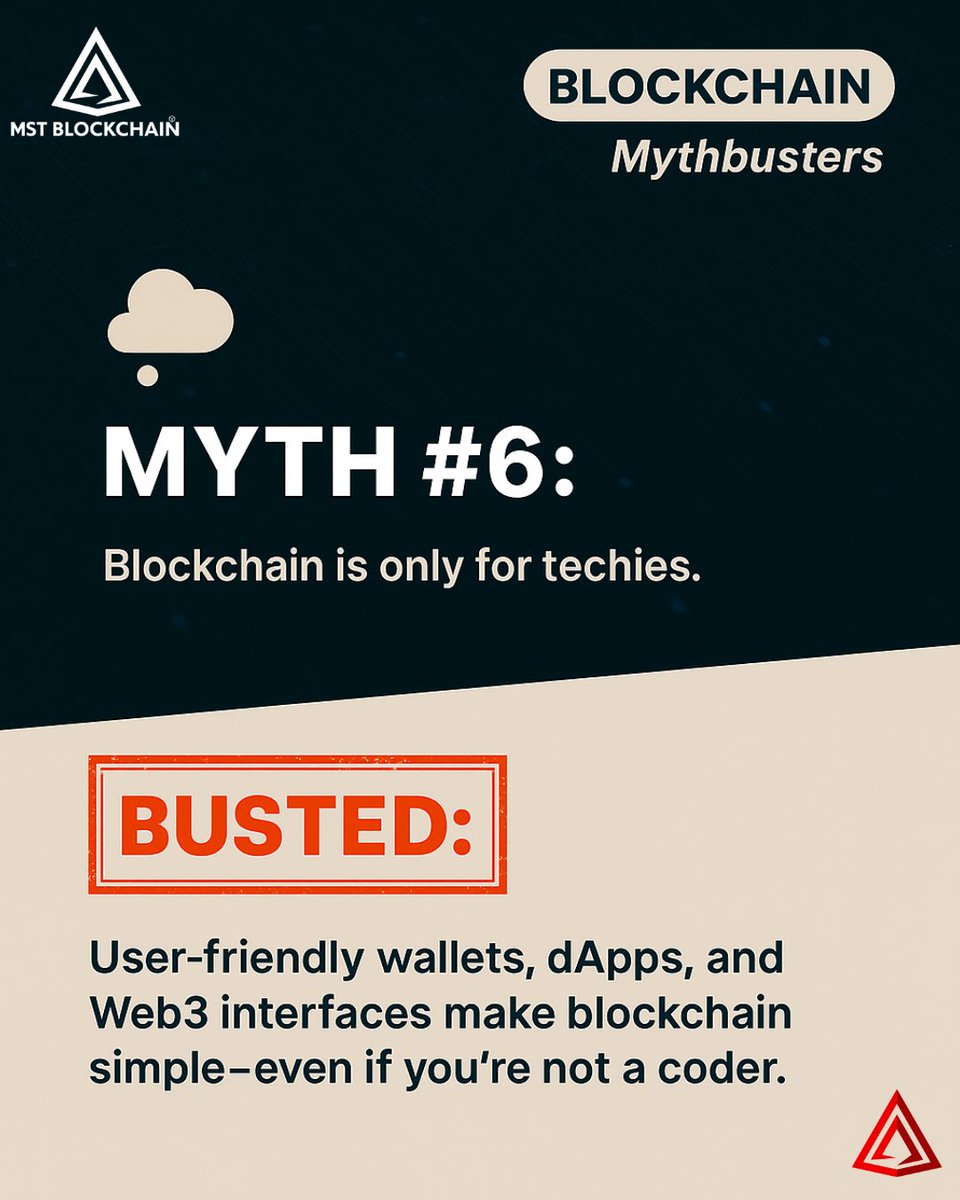 MSTBlockchain's tweet image. 💭 “You need to code to use it.”
🚫 BUSTED: User-friendly wallets, dApps & Web3 apps make blockchain easy — no coding required.
💡 If you can use apps, you can use blockchain.
#mstblockchain #BlockchainForAll #Web3 #CryptoAdoption #BlockchainMythbusters