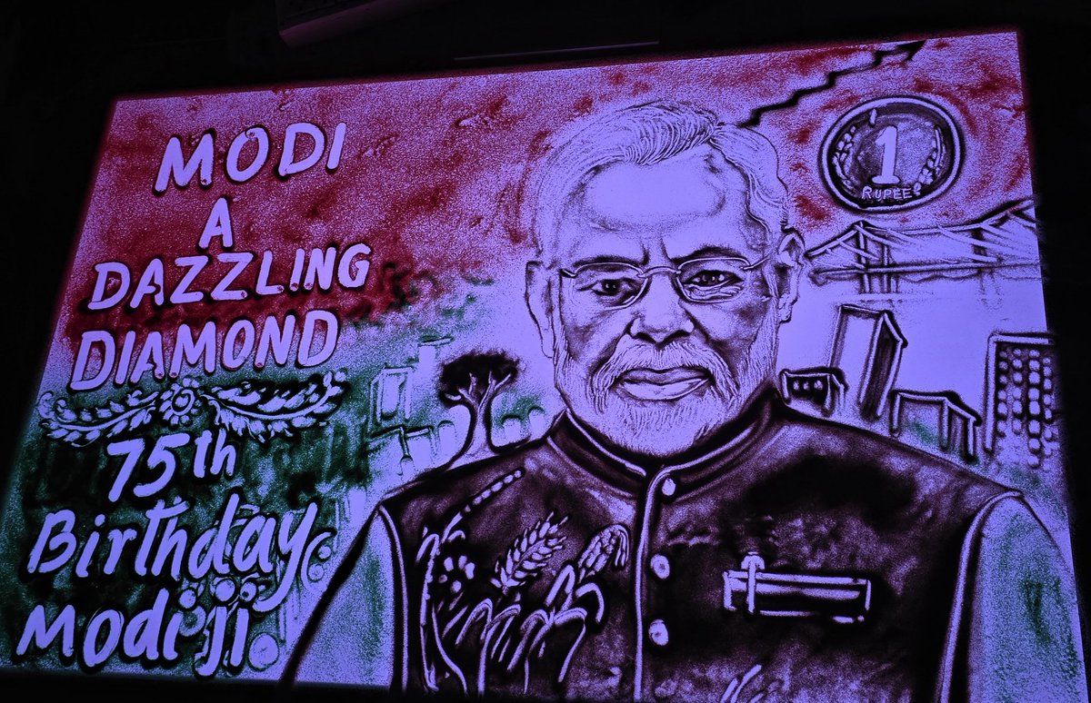 On this special day, a sand animation birthday wish to our visionary leader, Shri Narendra Modi ji. Viksit Bharat's dreams live on in every grain.
