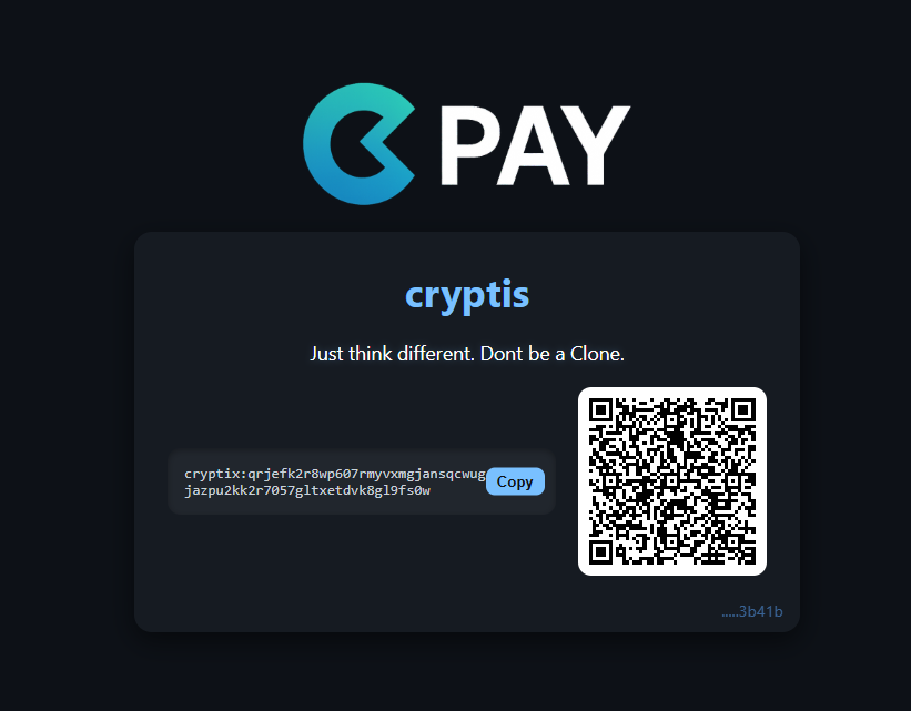 Anyone who sets an alias in the Member Area will now automatically get a dedicated page / member card on the Cryptix domain. 

Example: member.cryptix-network.org/cryptis
Create your own alias.: cryptix-network.org/member-area