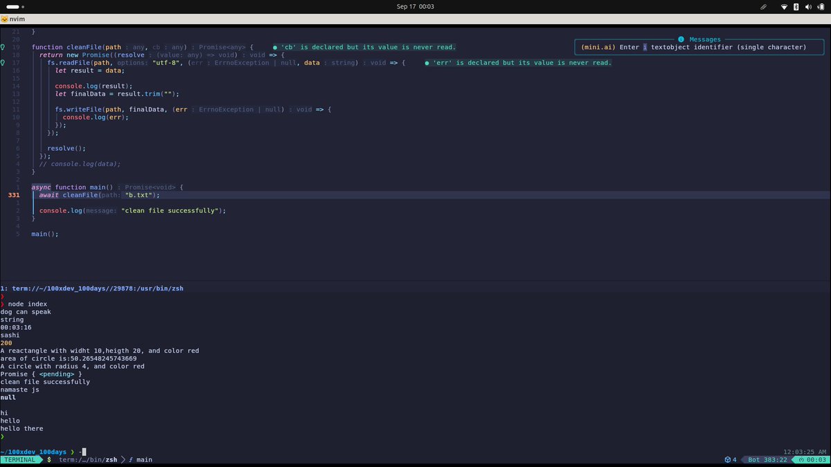 NotACoder11's tweet image. Today's log (@kirat_tw & @100xDevs ) :
=> completed week 2.2 and also week 2
=> learned about classes 
=> learned about Promise,callback hell
=> and also learned about the async & await
=> now moving to solve the assignment of week 2