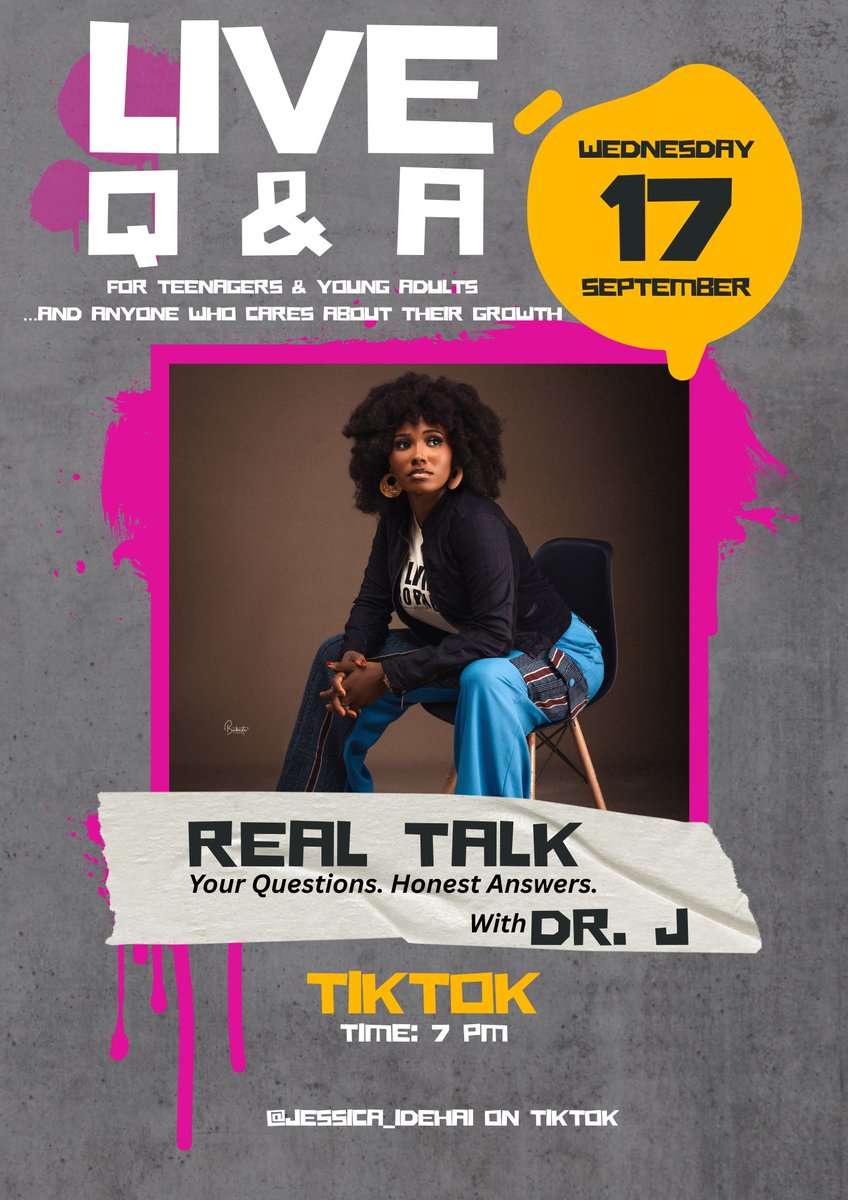What happens when teenagers get to ask the questions no one talks about? 

This Wednesday, we're bringing those questions to the table.

📍 TikTok LIVE
🗓️ Wednesday, 17th September ⏰ 7 PM (WAT)
For teenagers &amp; young adults

It's time for REAL TALK.