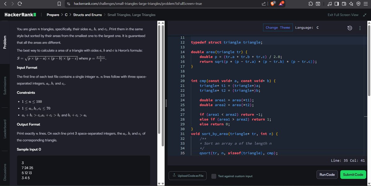 codewithGenZ's tweet image. Day 76🚀: #100daysofcode : #GeeksforGeeks
Today i solved problem on #Hackerrank
-Small & large triangle
#C_language #100daysofchallenge #codinglife #LearnInPublic #learnprogramming #programmer #coder #CodingJourney #codewithGenZ #BuildYourself #Hackathon #Genius #problem