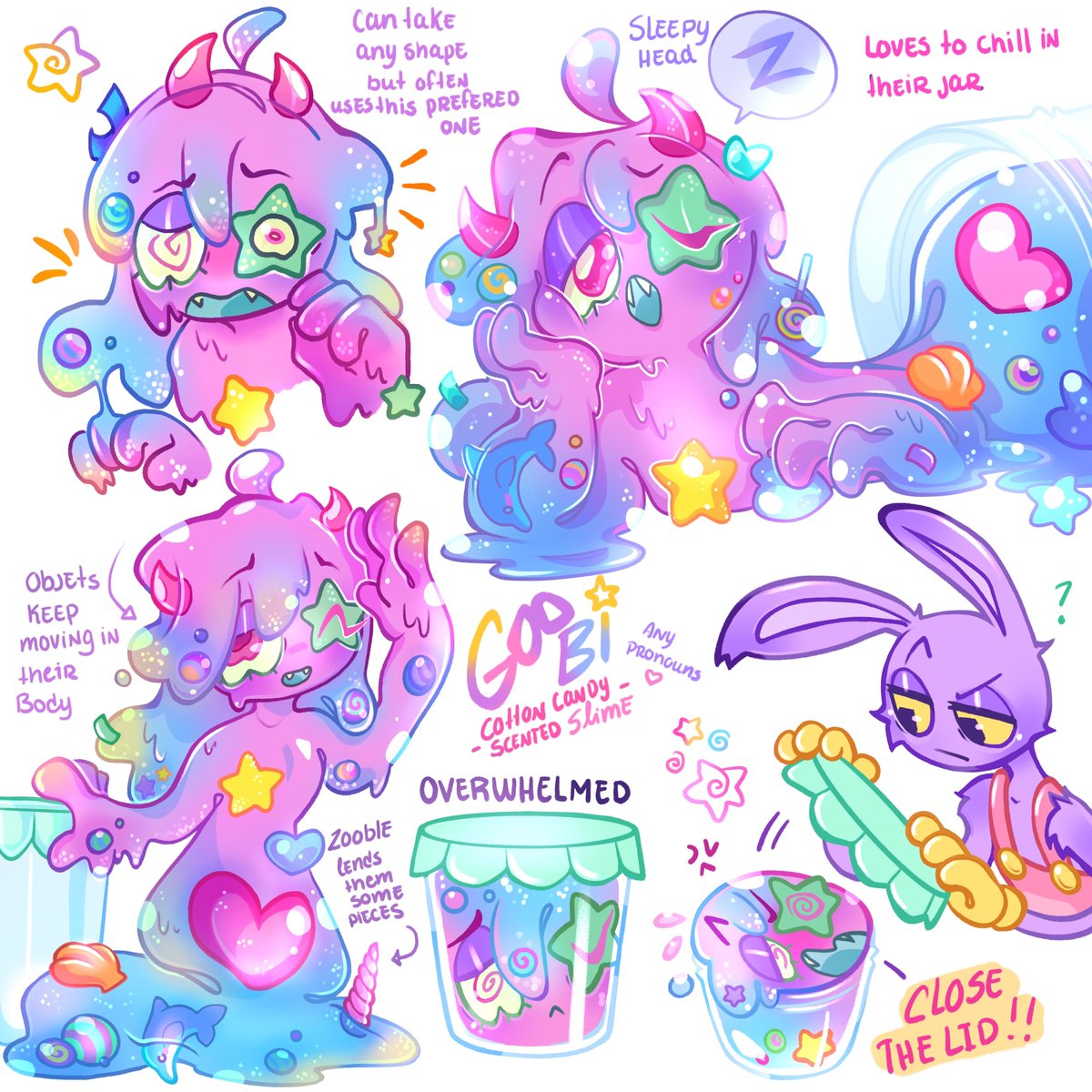 My TADC oc !!! 
Their name is Goobi and they love to chill and sleep even if they don't need to!! It's a little cotton candy scented slime !!
